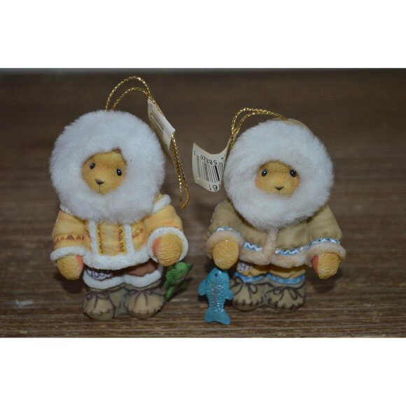 Enesco Cherished Teddies Eskimo Ornaments Christmas Holiday Fish Bear Hanging - Picture 10 of 11